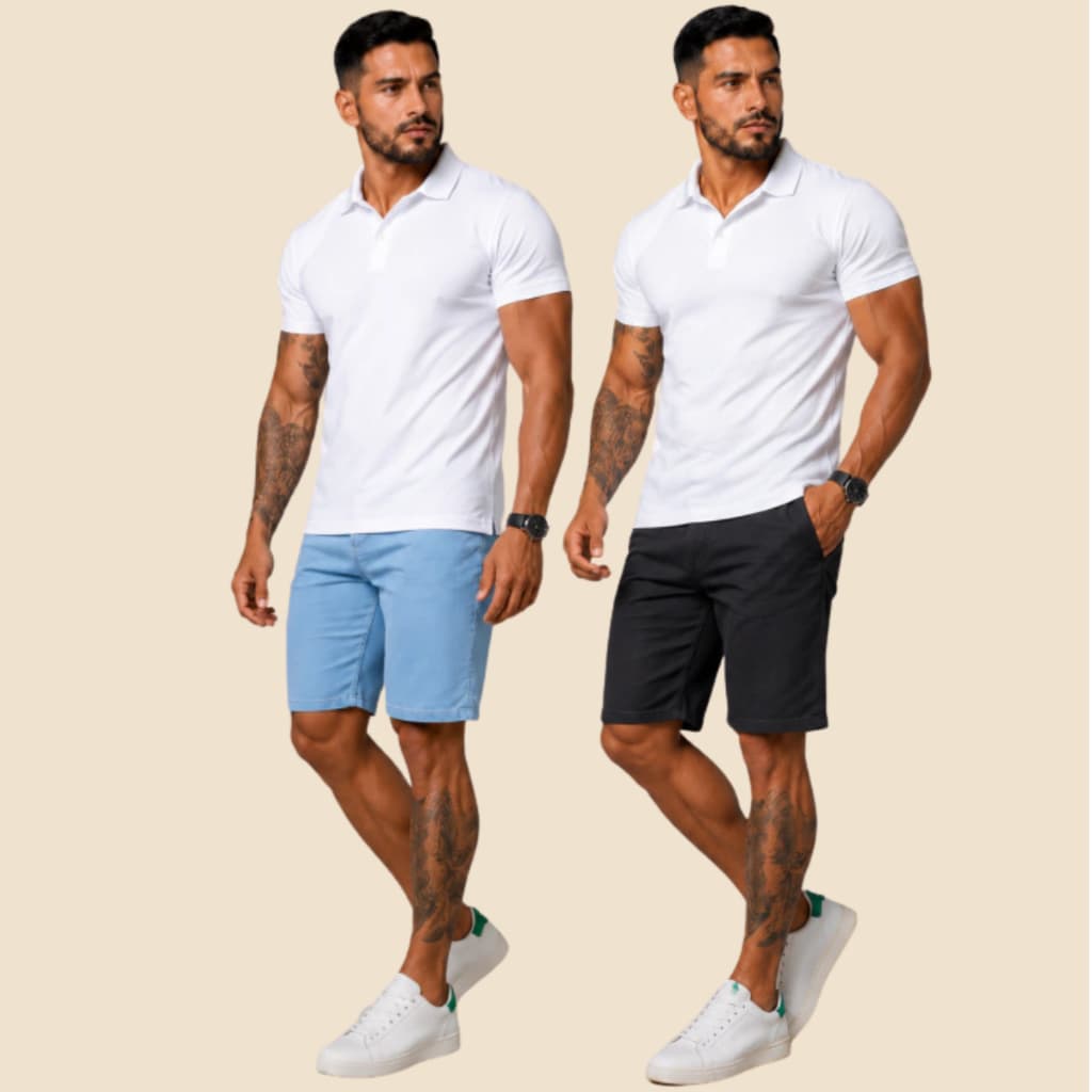 Kit 2 Bermudas Masculinas Jeans Lycra Elastano | Shorts Masculino Verão Moda 2026 - Casual Premium