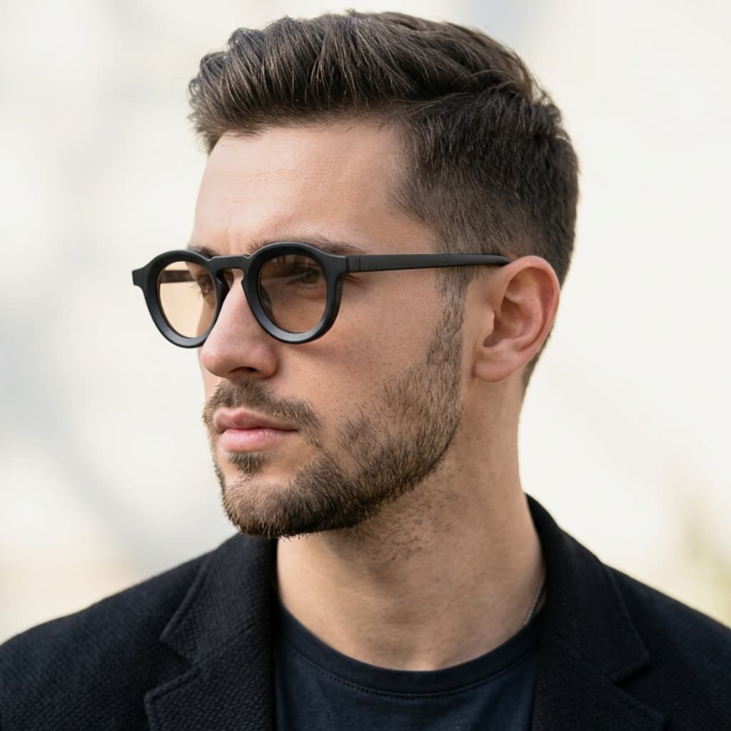 Óculos de Sol Masculino Redondo Retrô Vintage Tendência Casual UV400 Acetato Premium Elegante
