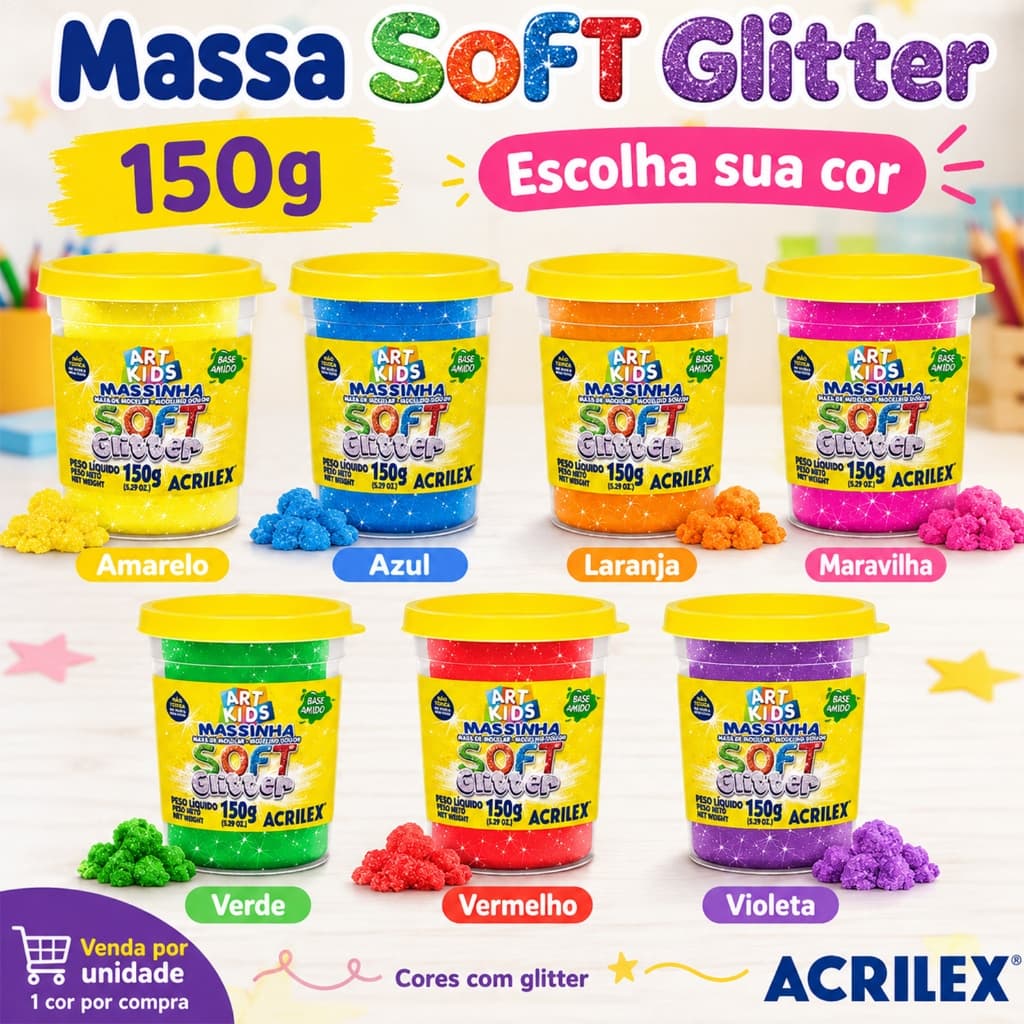 Massa de Modelar Soft Glitter Acrilex 150g Escolha a Cor