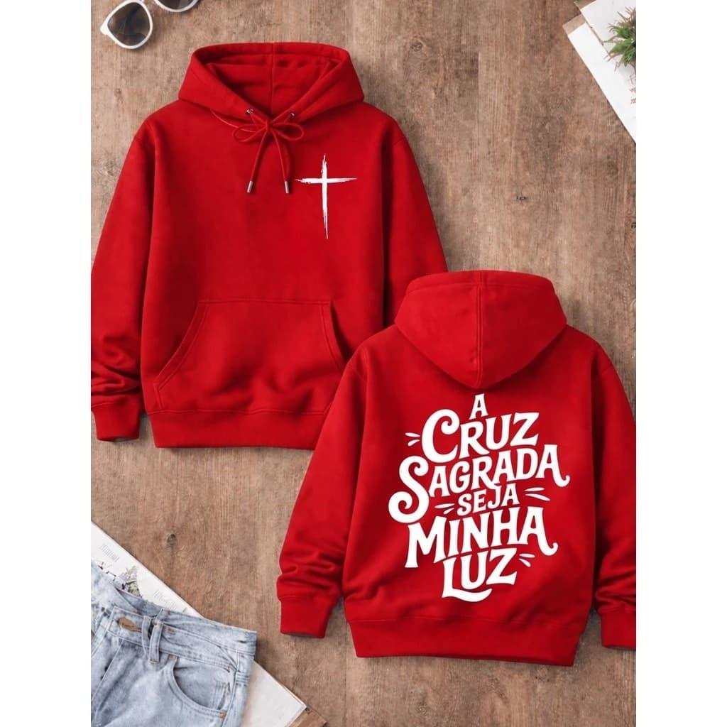 Moletom Católica A Cruz Sagrada Seja Minha Luz São Bento Masculina Feminina Algodão Premium Cristã