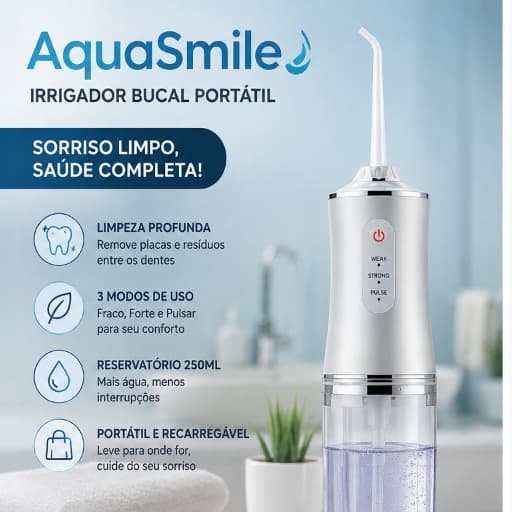 Irrigador Bucal Aqua Smile Eletrico Portatil Jato D'agua Limpador Dental