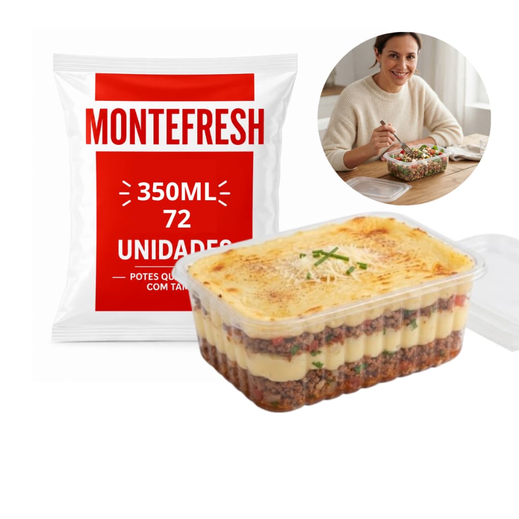 POTE 350ML RETANGULARES DESCARTAVEIS COM TAMPA MARMITA 72 UN ALIMENTOS PRAFESTA