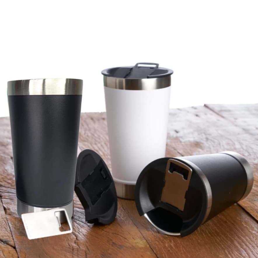 Copo Térmico 473ml com Isolamento Térmico e Tampa Preta Garrafa Térmica Deágua Copo Térmico inox Com Tampa e Abridor