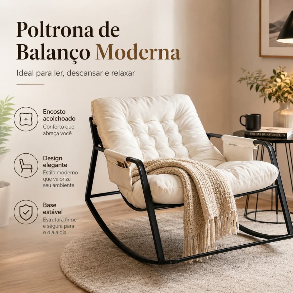 Cadeira de Balanço Dupla Reclinável para Adultos, Poltrona Confortável de Descanso para Casa