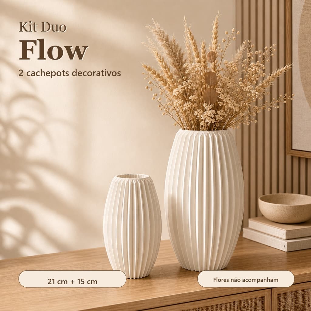 Kit Duo Flow 2 Vasos Decorativos Canelados Cachepot Moderno Para Decoração Interna