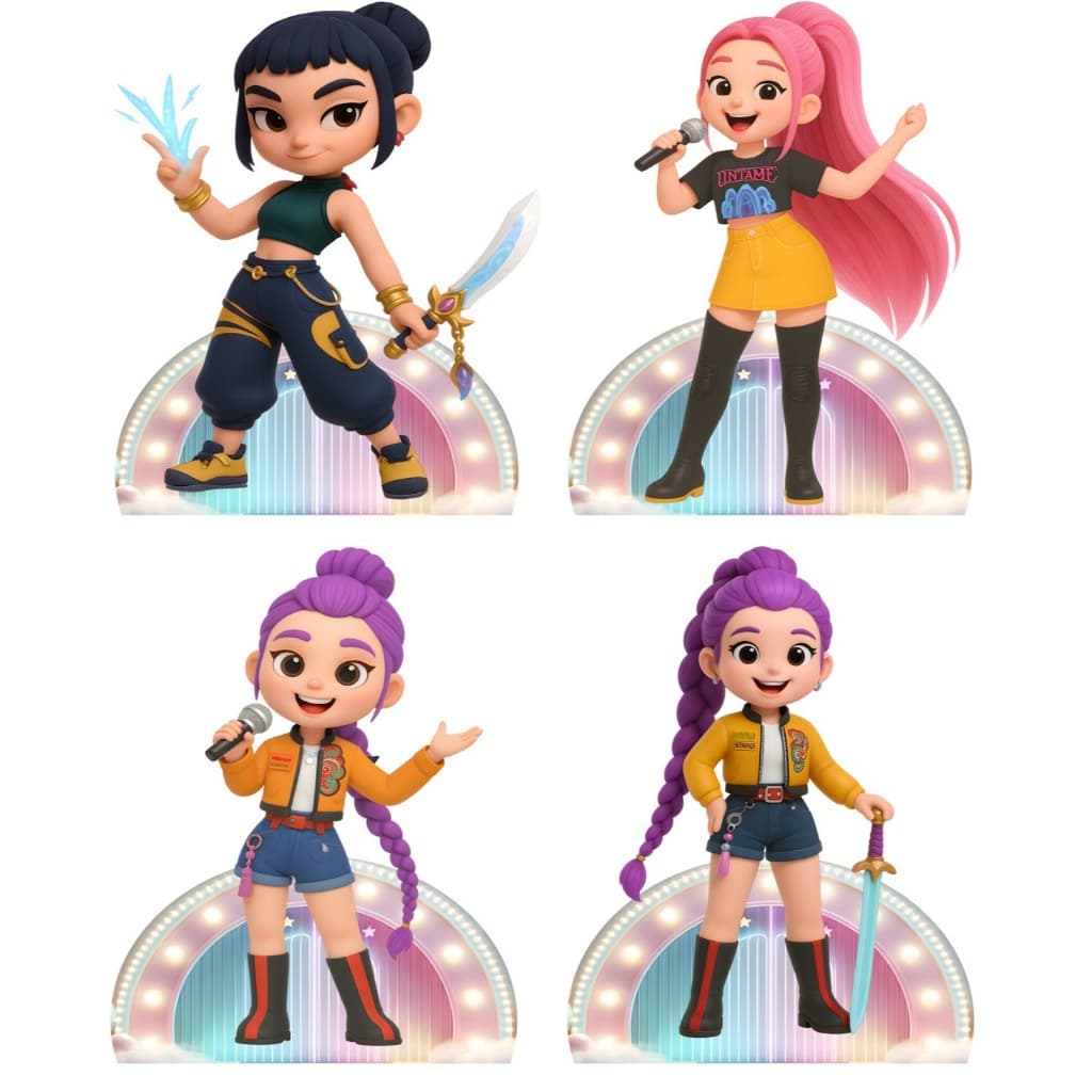 guerreiras do k-pop baby kit 4 peças de 20cm display de festa em mdf
