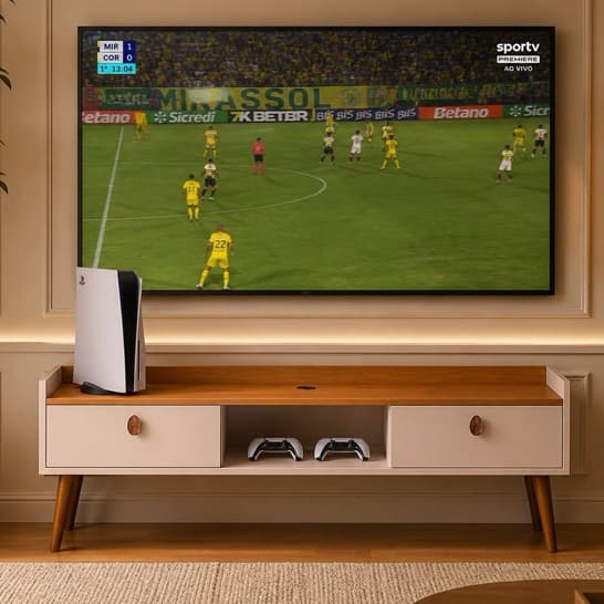 Rack Bancada  Vegas Miami Com Pés 2 Portas Basculantes Design Moderno Ideal Para TV 32 Polegadas