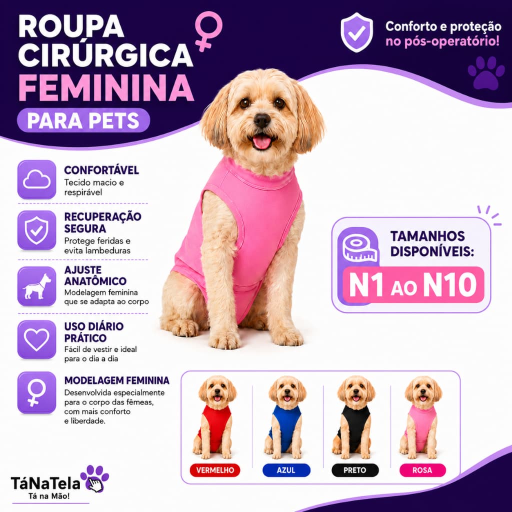 Roupa Cirúrgica Pet Cachorro Fêmea Pós Operatório Castração Com Zíper