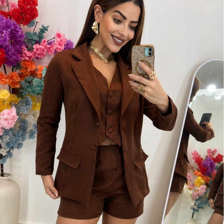 Blazer Alfaiataria Social Feminino Longo Com Botão Inverno Elegante