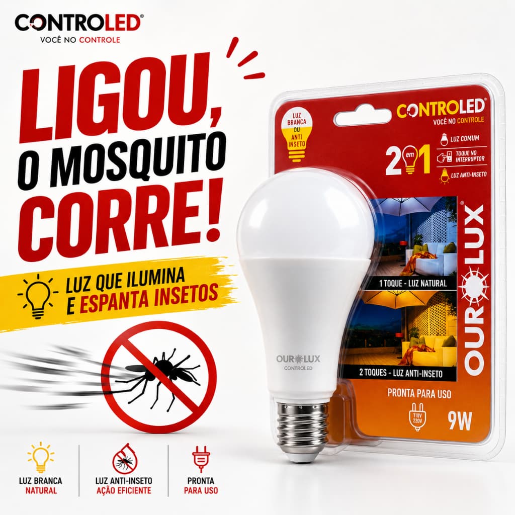 Lâmpada Led Inteligente 2 Em 1 Anti-inseto 6500k Controled Cor da luz Branco 110V/220V