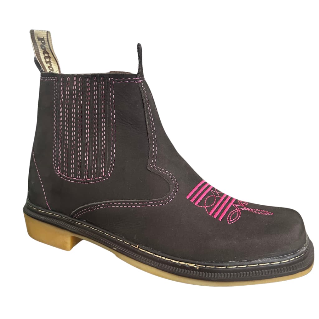 Botina Feminina Country Bota Bordado Rosa Confortável Rodeio