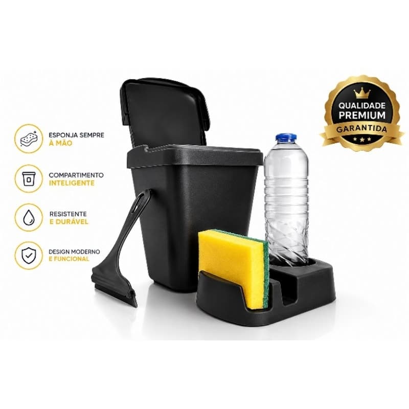 Lixeira Porta Detergente Esponja Rodinho Kit Pia 3 Peças/ELGANCE/PLASMARC