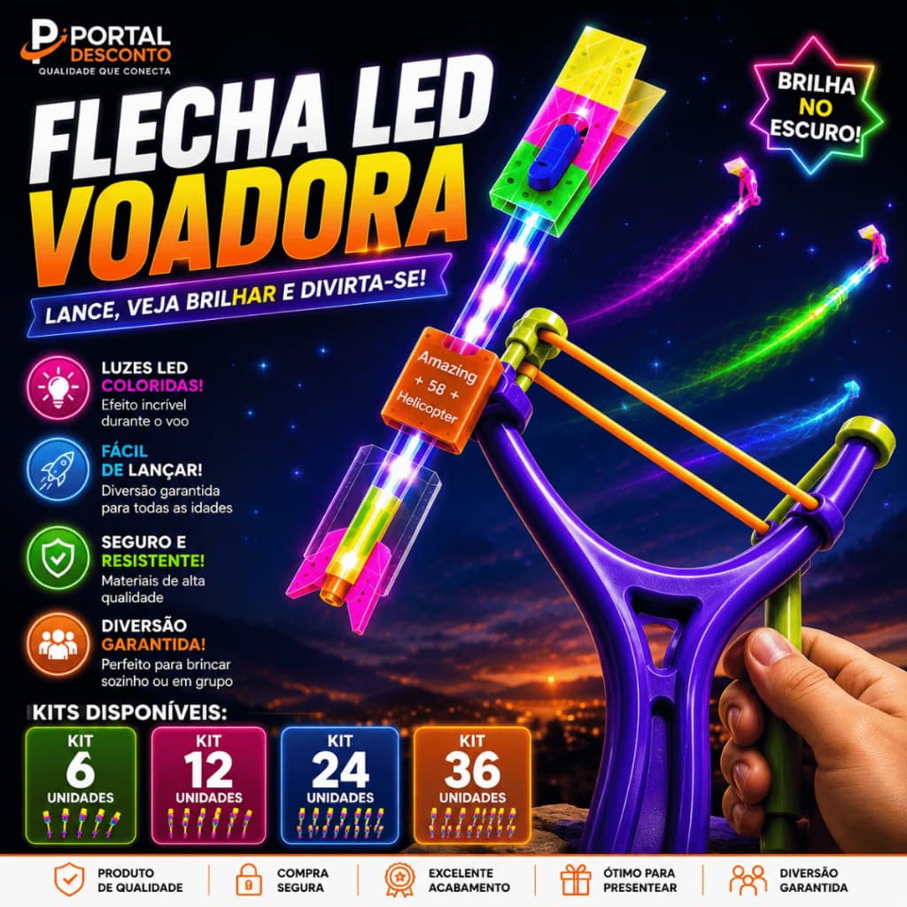 Kit 24 Avatar Estilingue Voador de Led Rotativo Helicóptero Foguete Lançador Brinquedo Infantil