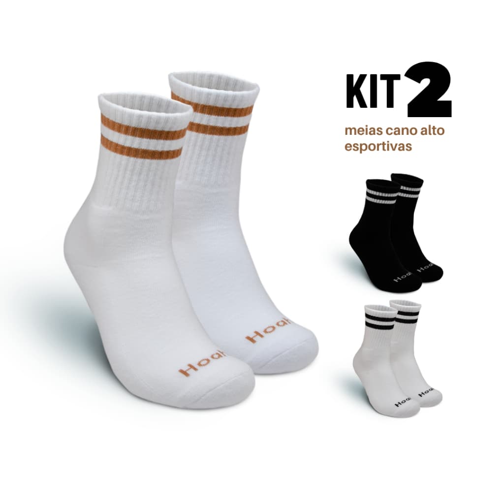 Kit 2 Pares Meias Femininas Cano Alto Longo Algodão Atoalhado 33/38 Hoahi Sport Original