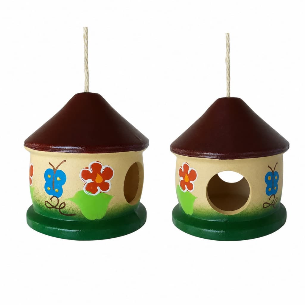 Kit 2 Casinhas Para Pássaros Decorativa Madeira Artesanal Pendurar Jardim 13cm