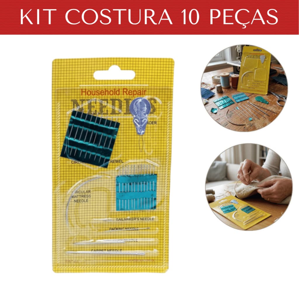 Kit 10 cartelas Agulha Mãos Passador Agulheiro Linha Completo Portátil Estojo Multiuso