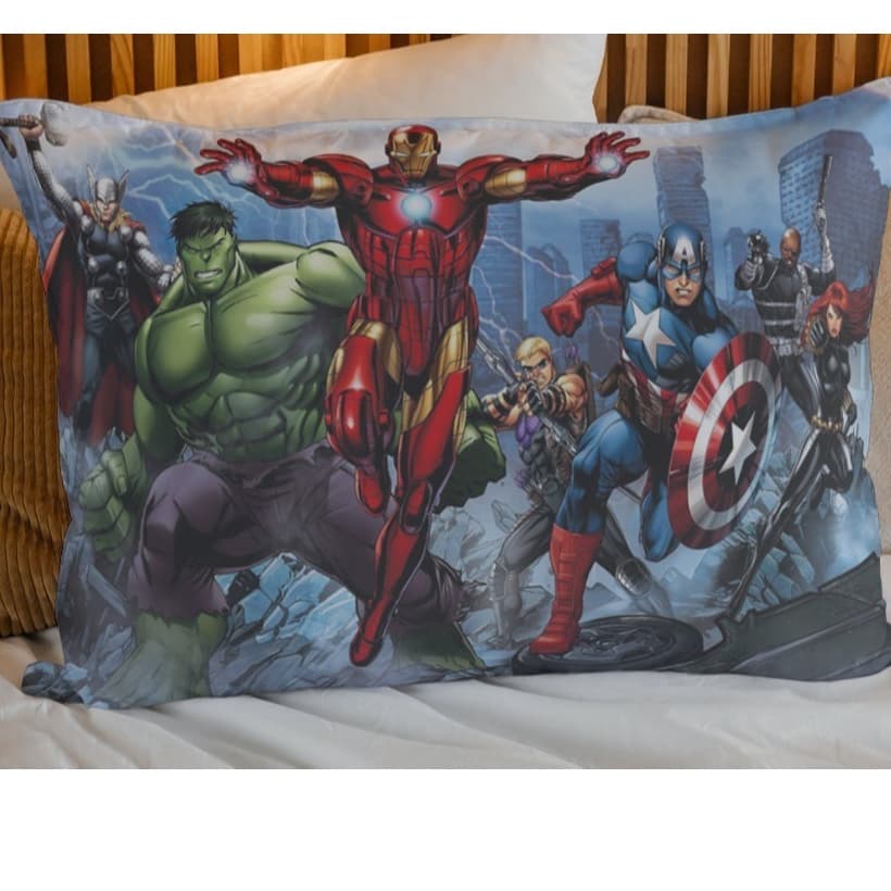 Fronha Estampada Super Heróis Micropercal 70x50cm c/ zíper Decoração Infantil Quarto