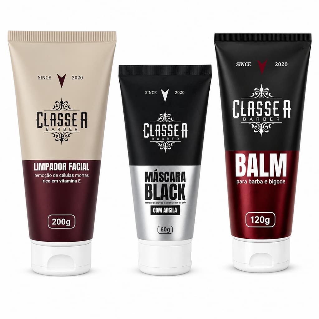 Kit Balm para Barba Máscara Black e Esfoliante Facial Classe A Barba Macia Pele Lisa sem Frizz