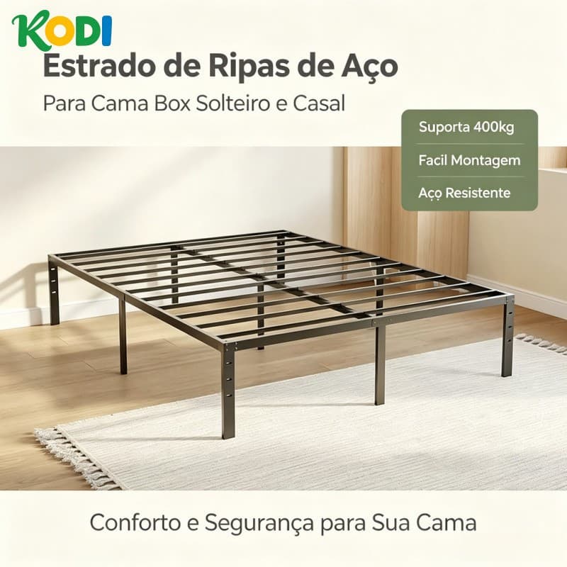 Estrado de Ripas de Aço Dobrável para Cama Casal e Solteiro, Fácil Instalação - O17