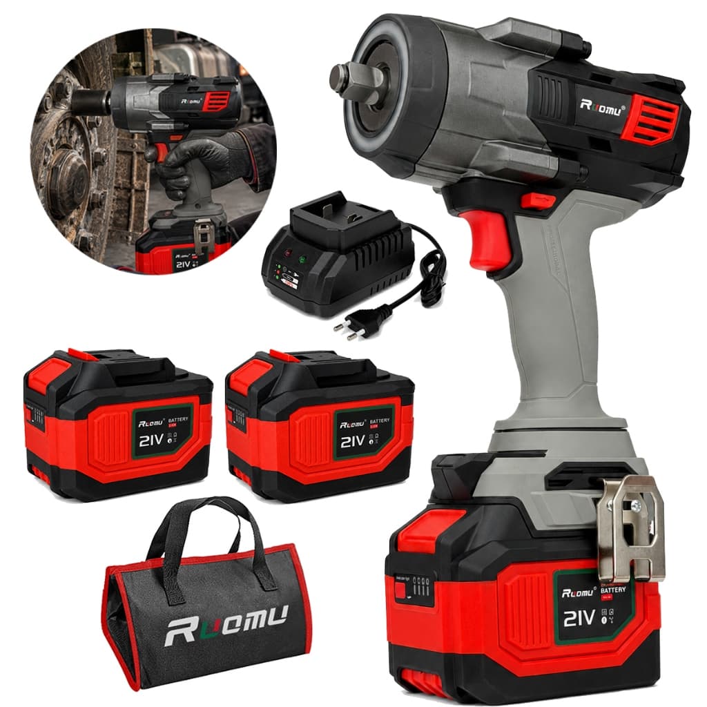 Chave de impacto potente 1700N.M Brushless Grande chave torque 21V 2 Bateria 6.0AH