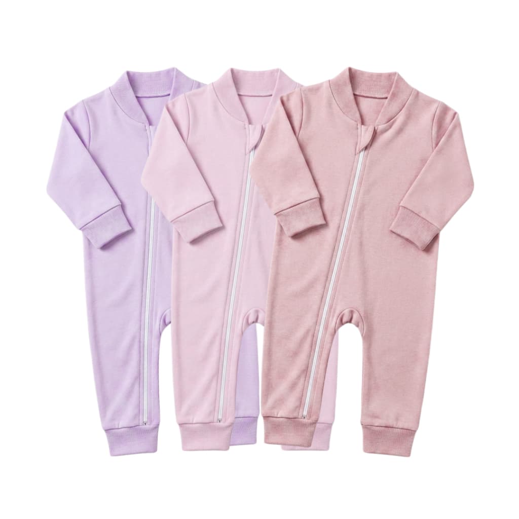 Kit 3 Macacões Bebê 100% Algodão com Zíper 0 a 12 Meses Menina Enxoval