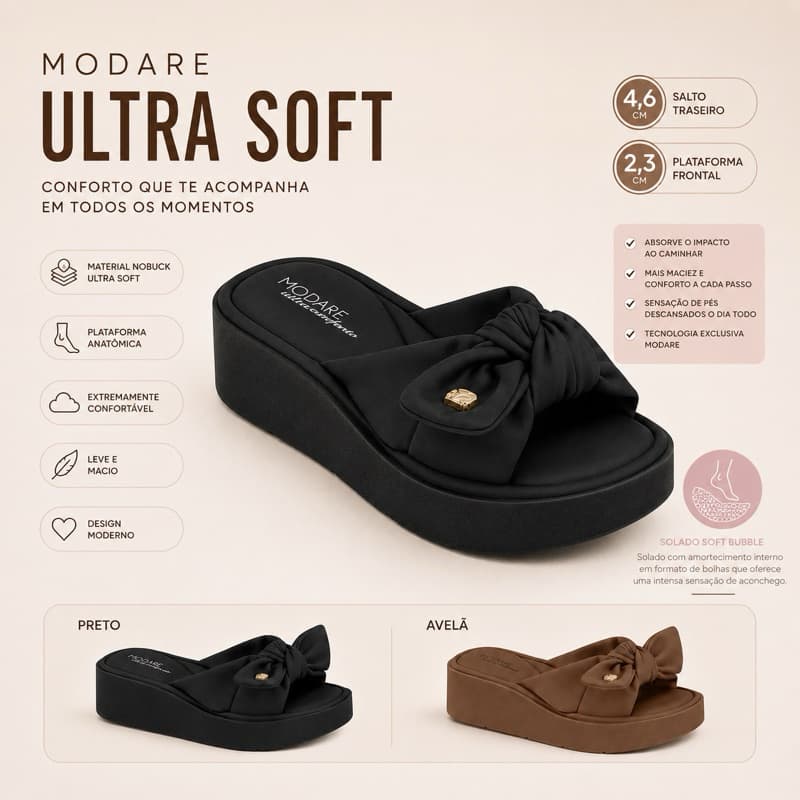 Tamanco Feminino Modare Ultraconforto Plataforma Nobuck Ultra Soft Laço Original Casual
