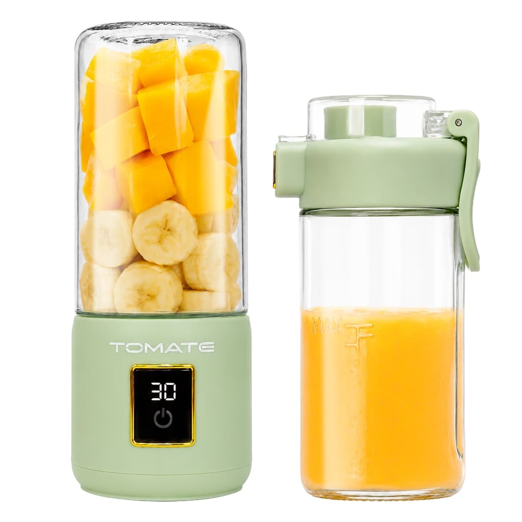 Liquidificador Portátil Recarregável 500ml 2 Copos Vidro 60W USB Tipo-C 12 Lâminas Display Digital