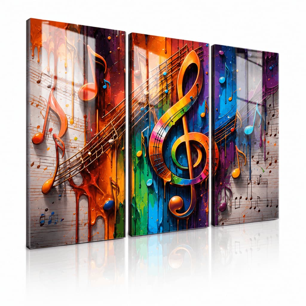 Kit 3 Quadros Decorativos Musicais Coloridos em MDF para Sala Quarto Estúdio e Escritório Moderno