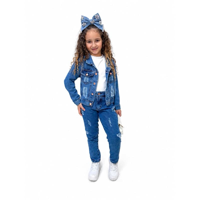 Jaqueta infantil jeans moda blogueirinha distroend