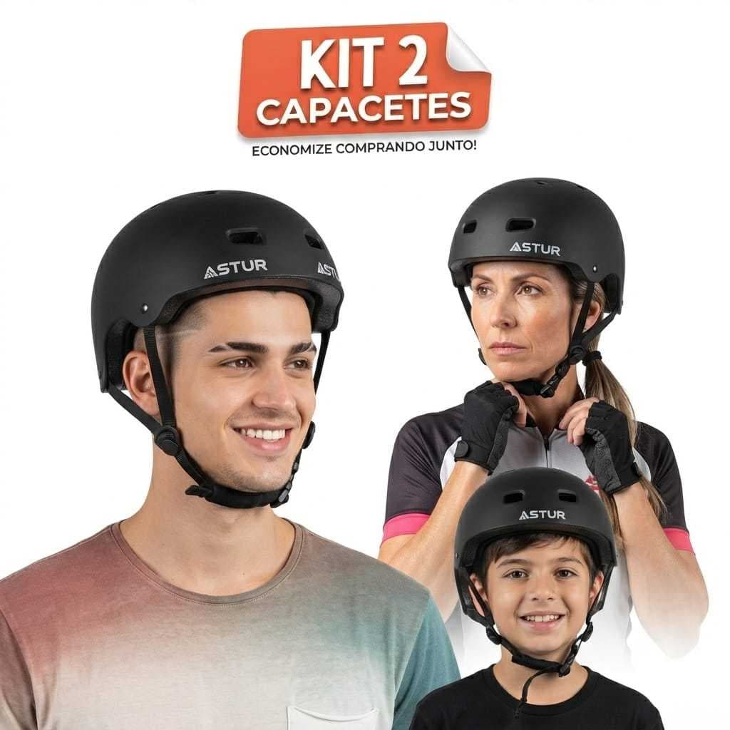 Capacete Skate Bike Elétrica Patins Bmx Coquinho Resistente Seguro com Ajuste Fácil Kit 2