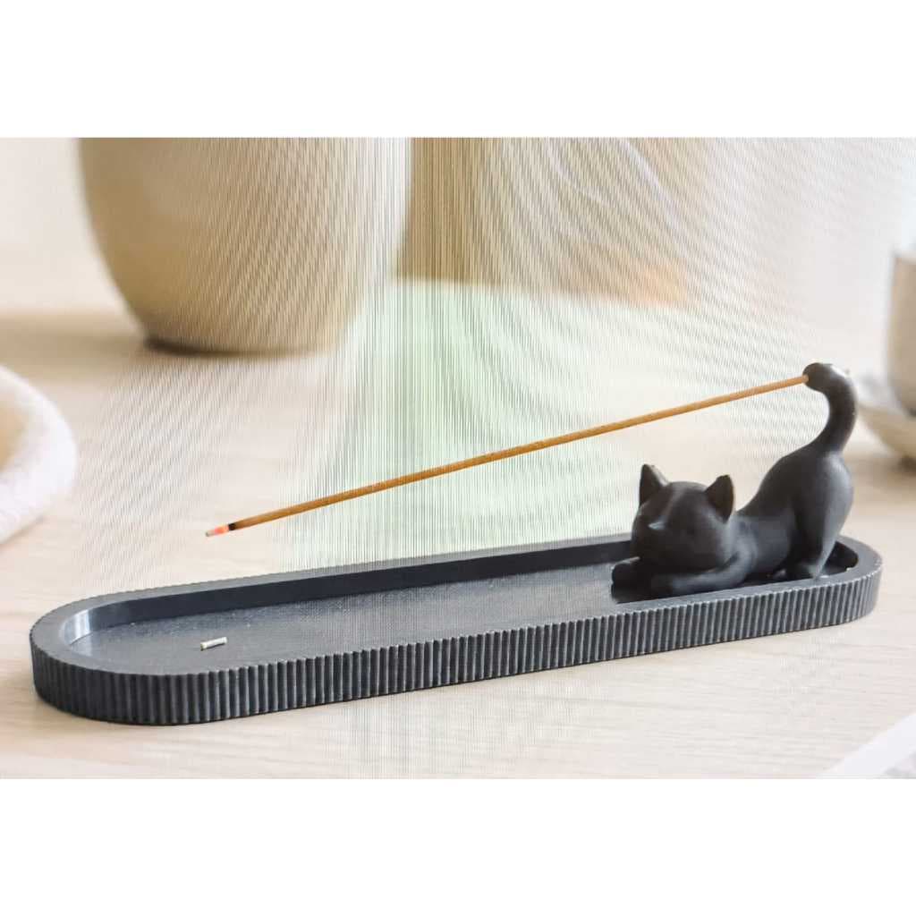 Porta Incenso 3D Gato — Bandeja com Escultura Decorativa