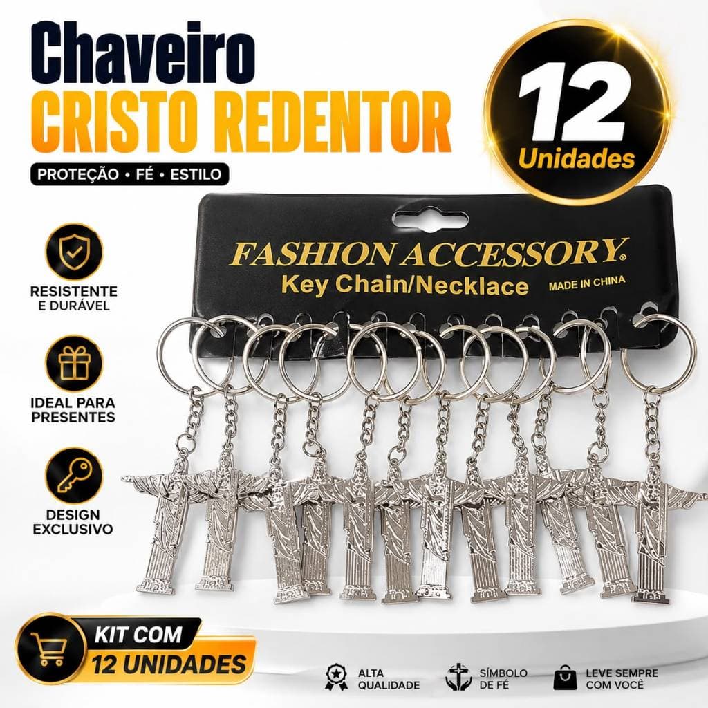 Chaveiro Cristo Redentor de metal Cartela Com 12 Unidades Para Brindes festa e Lembrancinha