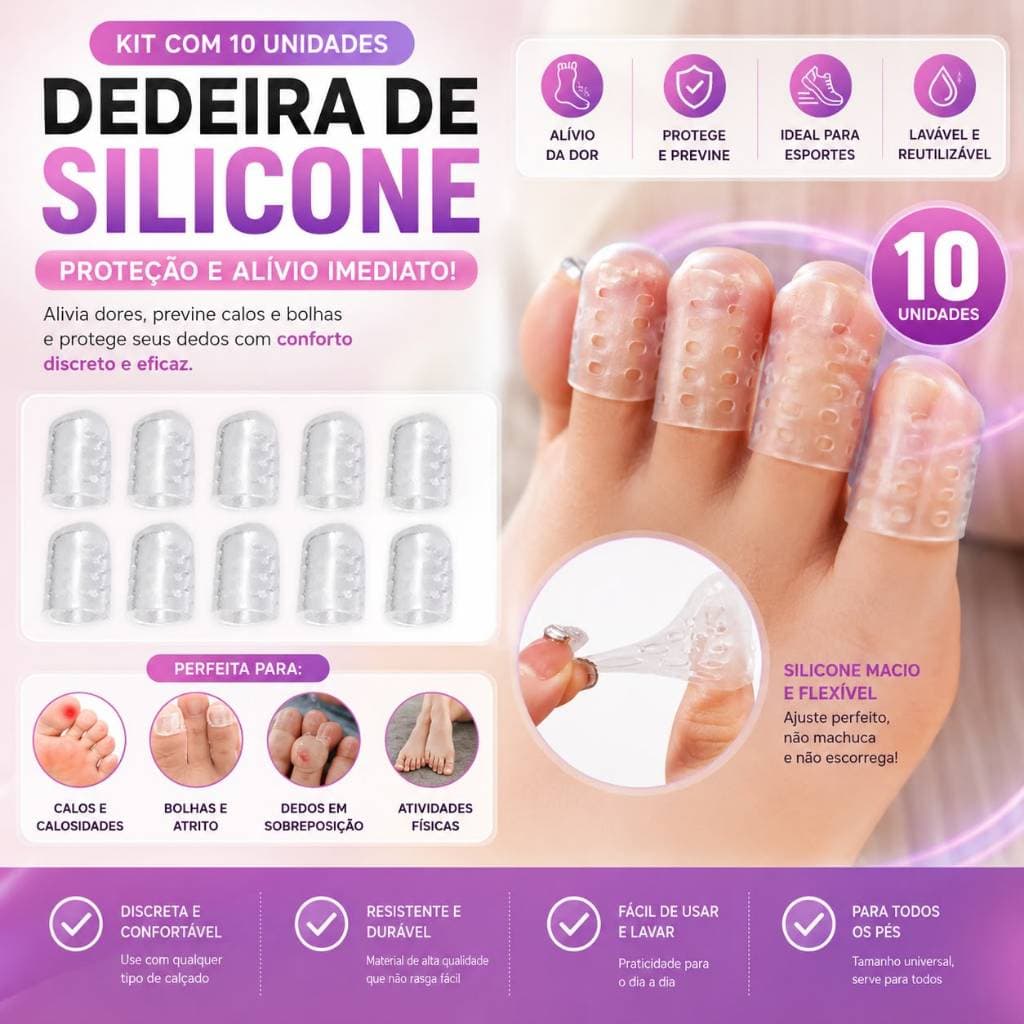 Kit 5/10 Protetor de Dedo em Silicone Confortável | Proteção para Dedos do Pé