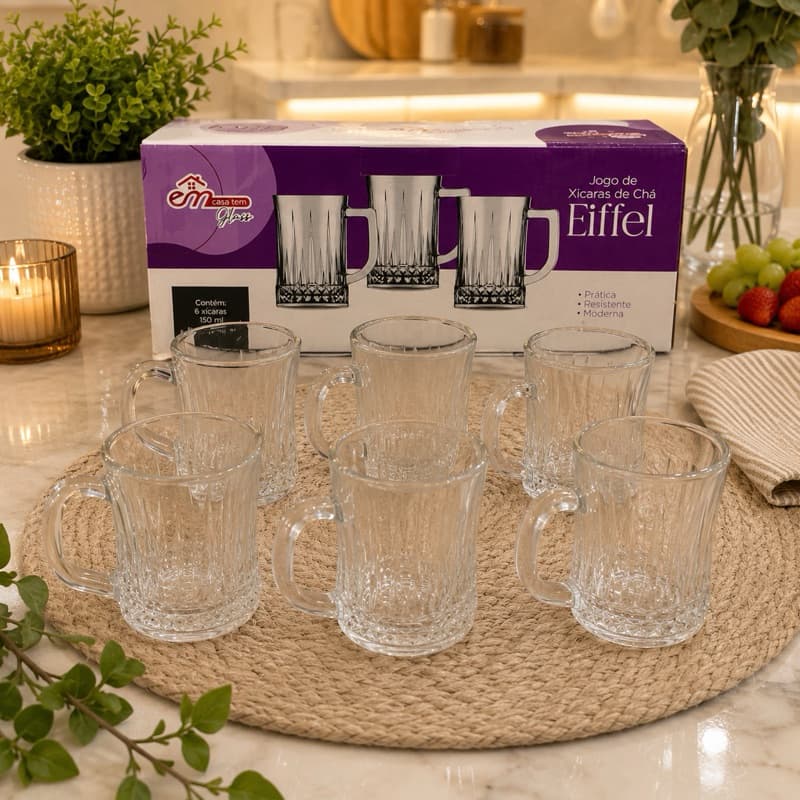 Kit Xícaras de Vidro 150ml com Alça | Disponível com 3 ou 6 Unidades | Para Café, Cappuccino, Chá e Chocolate Quente