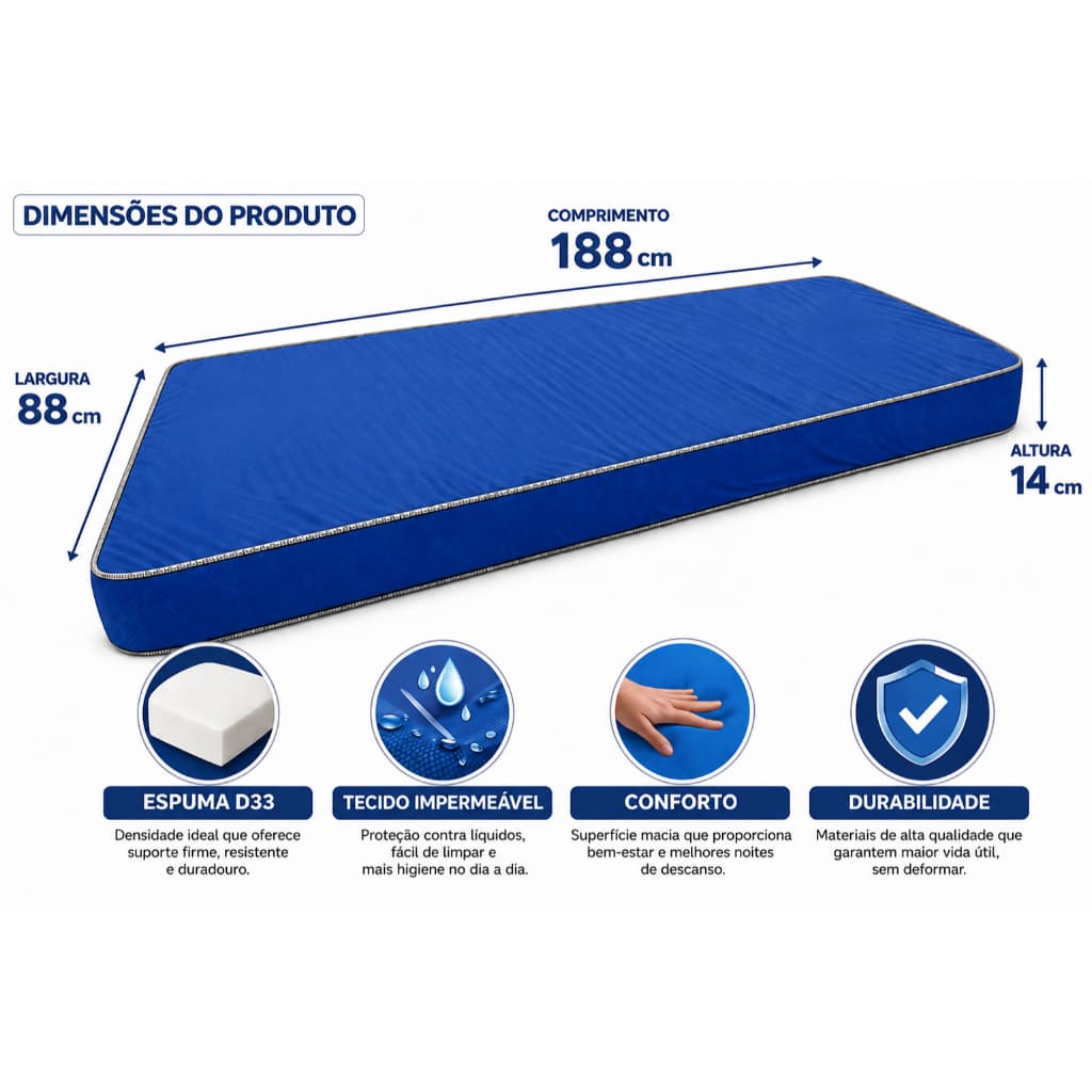 colchão hospitalar 188x88x14 d33 solteiro tecido impermeavel-envio de imediato