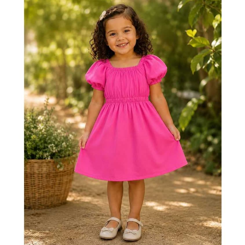 Vestido Infantil Delicado Manga Bufante Basico Estampado Dia a Dia Festa