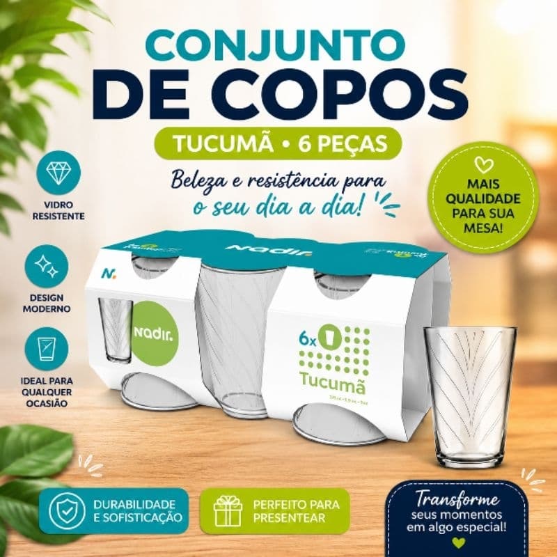 Jogo de Copos Nadir Tucumã 6 Peças em Vidro – Elegância, Resistência e Qualidade para Sua Mesa!
