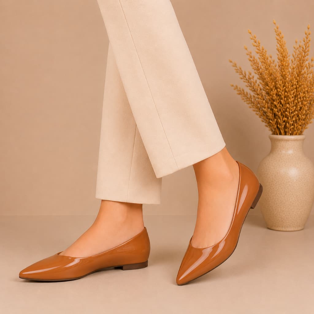 Sapatilha Feminina Bico Fino Verniz Social Casual Confortável Leve Elegante Moda Feminina Renove-se