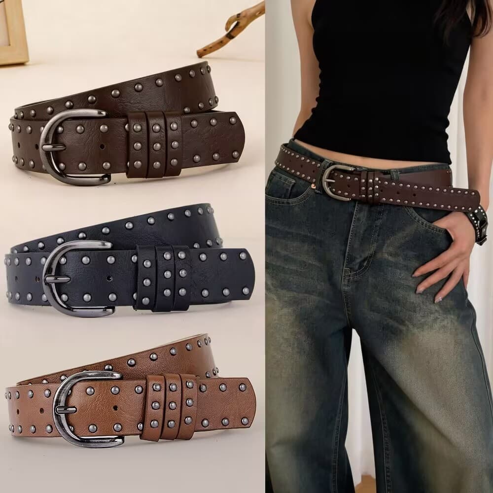 Cinto feminino estilo punk western, cinto feminino versátil, cinto com tachas moderno e exclusivo, preto de alta qualida