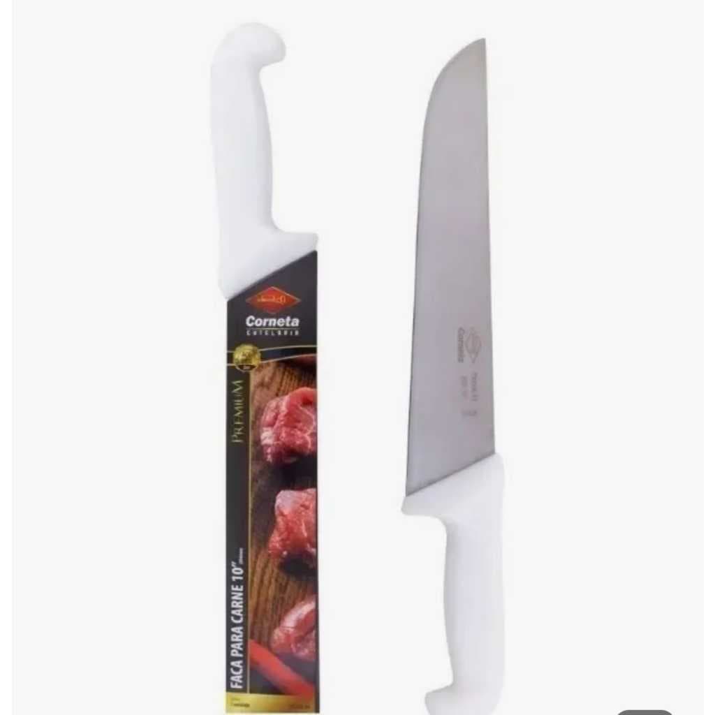 Faca Carne Açougue Churrasco Profissional 10 Corneta Premium Cor Branca