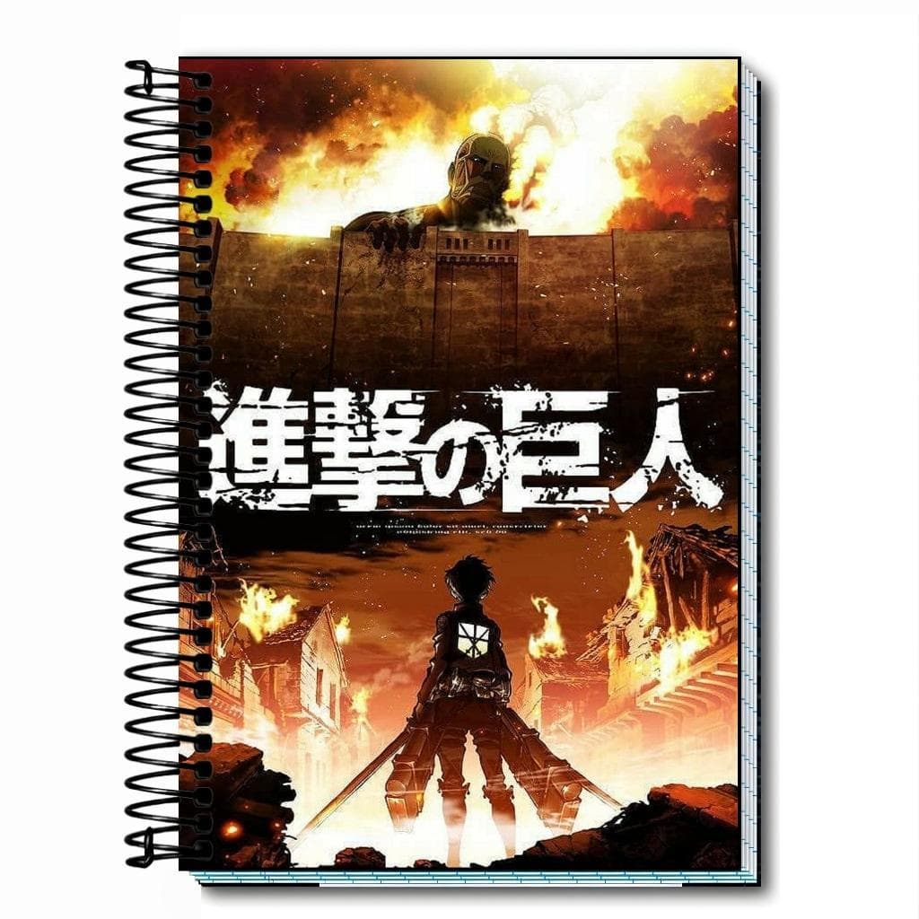Caderno personalizado de shinkgeki - attack on titan - capa dura escolar, 01 ate 20 materias capa unica