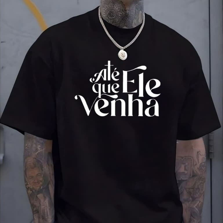 Camiseta Masculina Algodão Até Que Ele Venha Jesus Cristo New Street Camisa