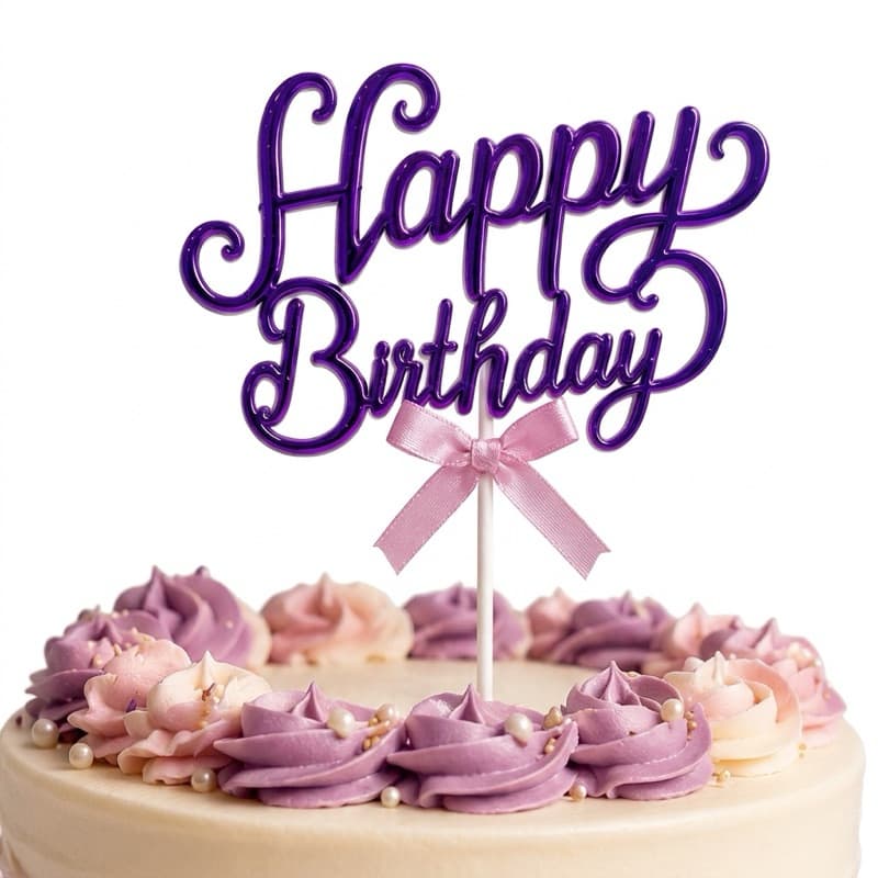 Topo de Bolo 3D 18cm com Laço Happy Birthday Festa Aniversário Parabéns Enfeite Bolo Decor