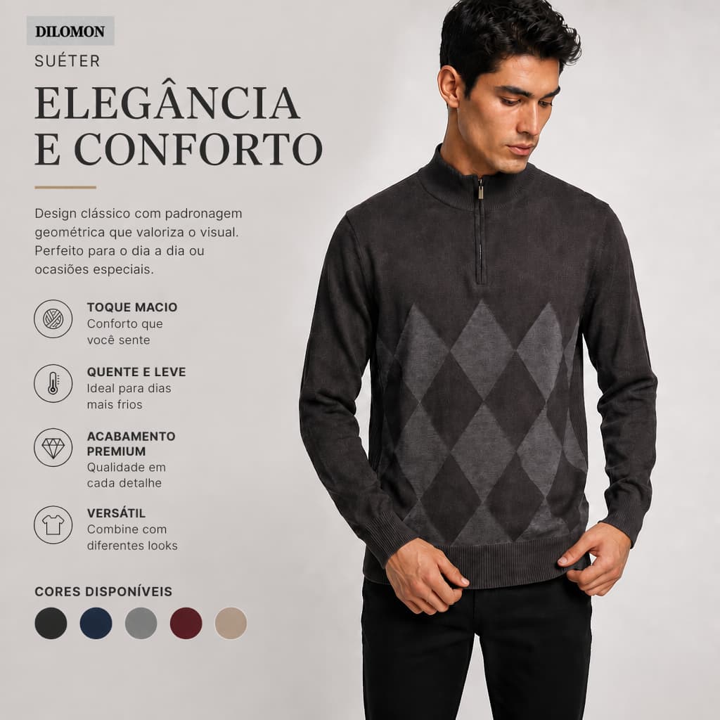 Dilomon Suéter Masculino Manga Longa Lisa - Malha Quente Confortável - Gola Redonda Básica Inverno