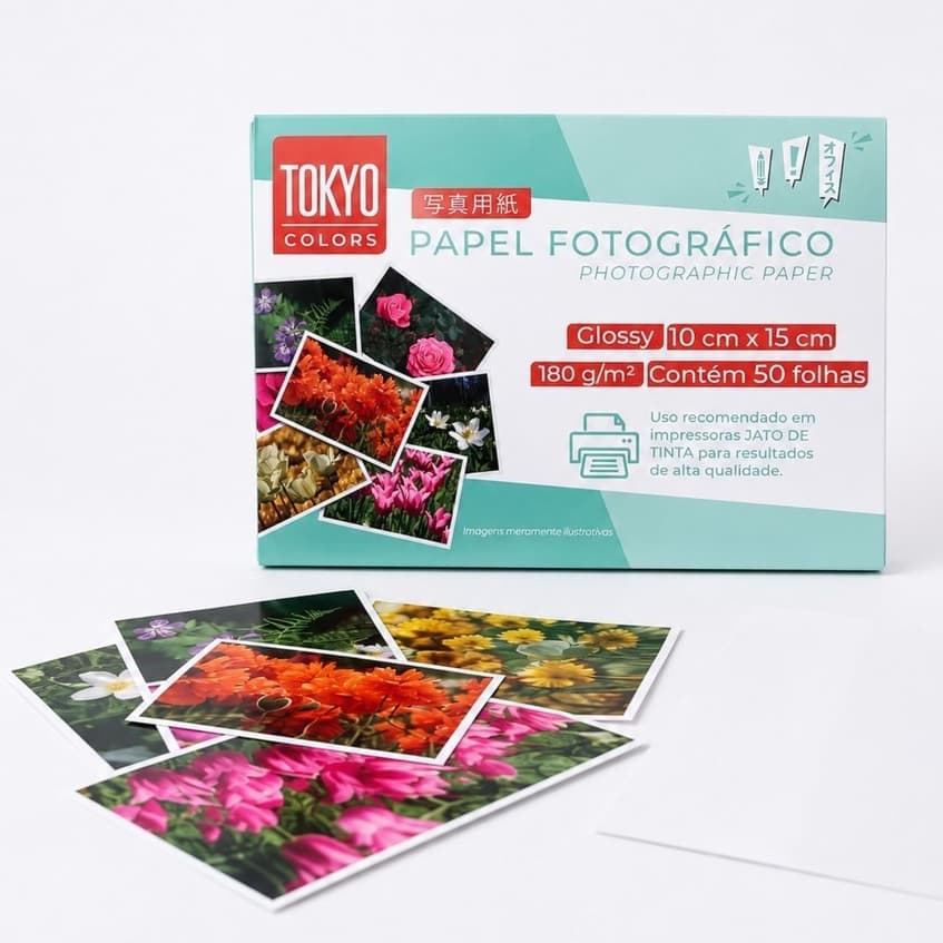 Papel Fotográfico 10x15 Glossy Brilhante Para Impressora Jato de Tinta 180g Tokyo Colors 50 Folhas
