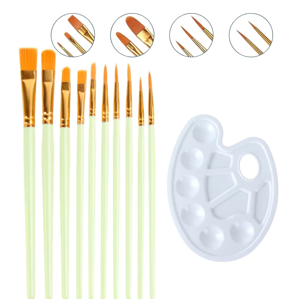 Kit Pintura Artística: 10 Pincéis e 1 Paleta Oval