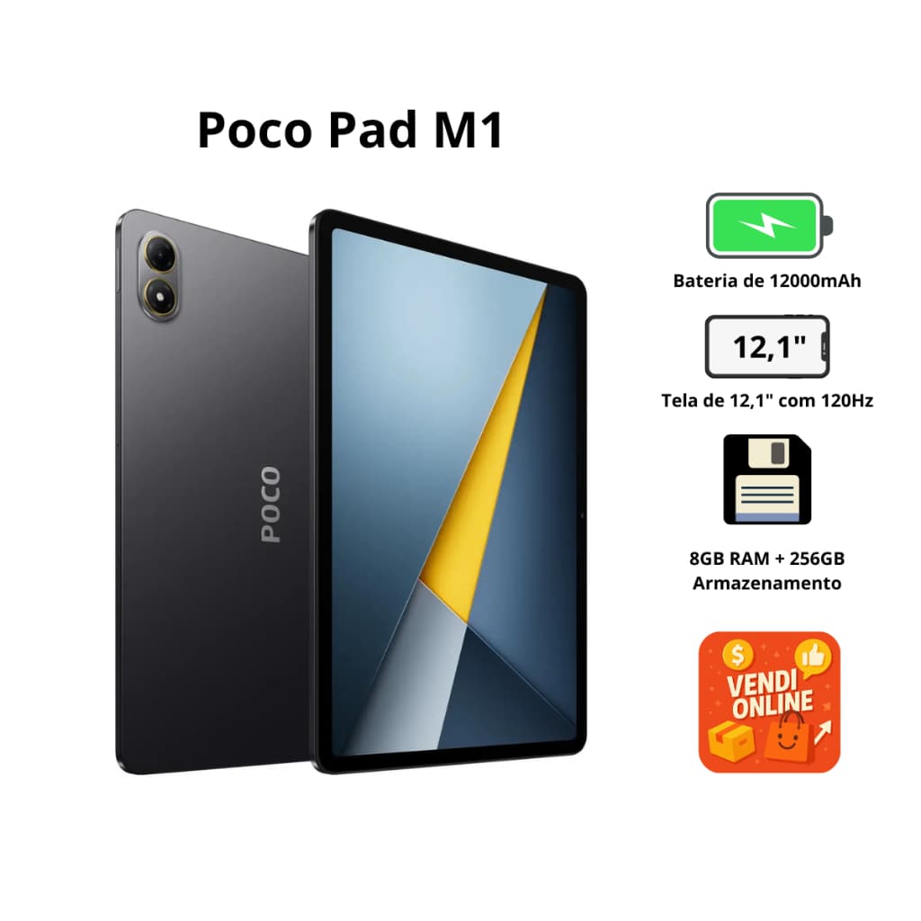 Tablet Xiaomi POCO Pad M1 256GB 8GB RAM Tela 12.1" 2.5K 120Hz Snapdragon 7s Gen 4 Bateria 12000mAh