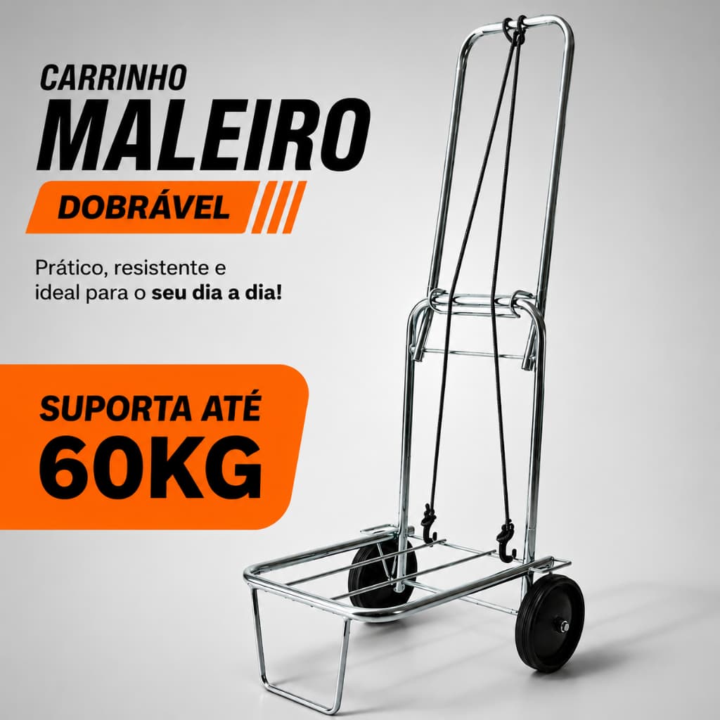 Carrinho de Carga Dobrável Portátil 60kg Maleiro Águia Reforçado para Caixas Botijão de Gás Água e Cooler Envio Rápido