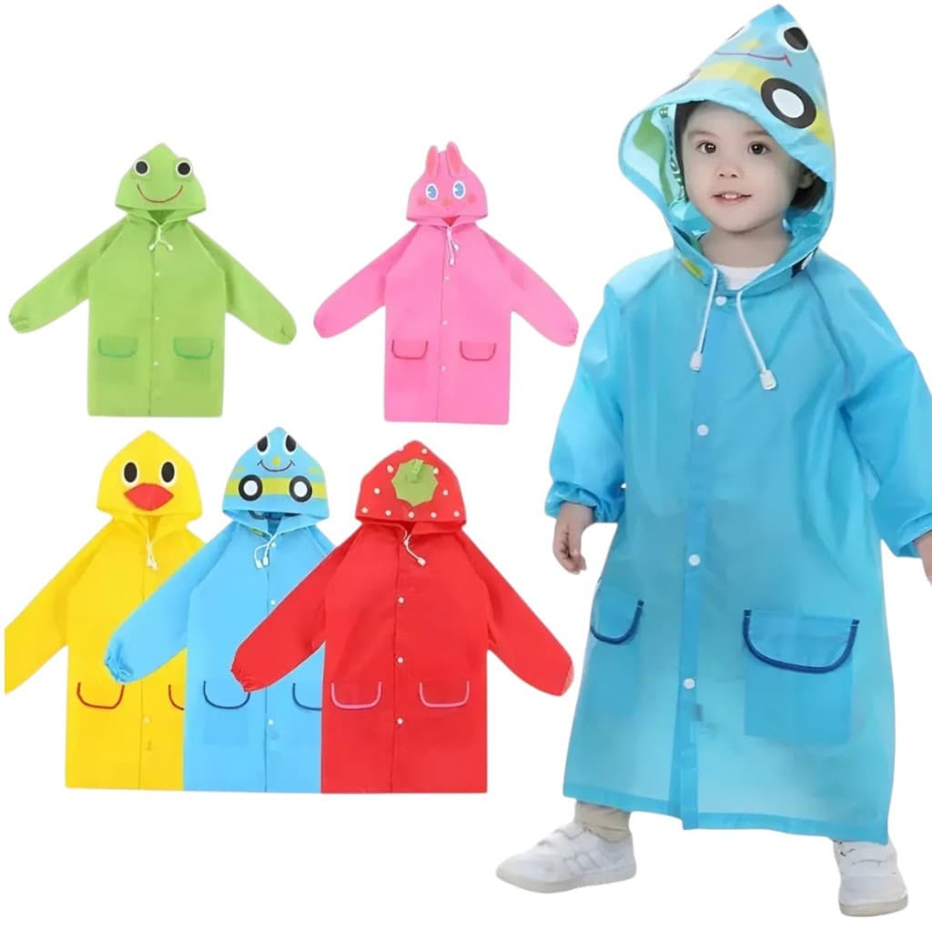 Capa De Chuva Infantil Com Capuz Impermeável Bichinhos Linda