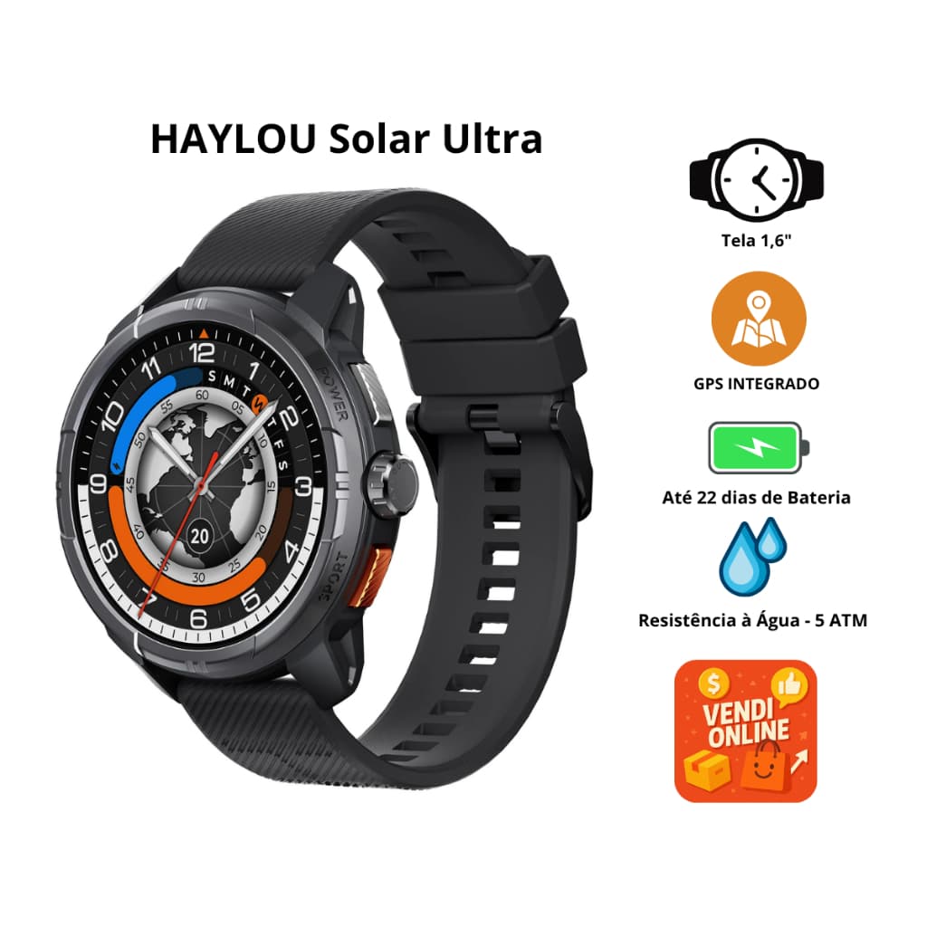 Relógio Smartwatch Haylou Solar Ultra AMOLED 1.6" Bluetooth 5ATM SpO2 12 Dias de Bateria